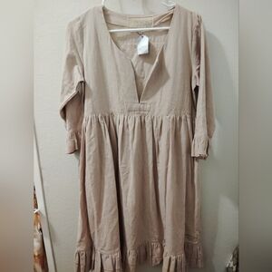 🦋JDL clothing Company Beige Midi Dress with Ruffle Hem